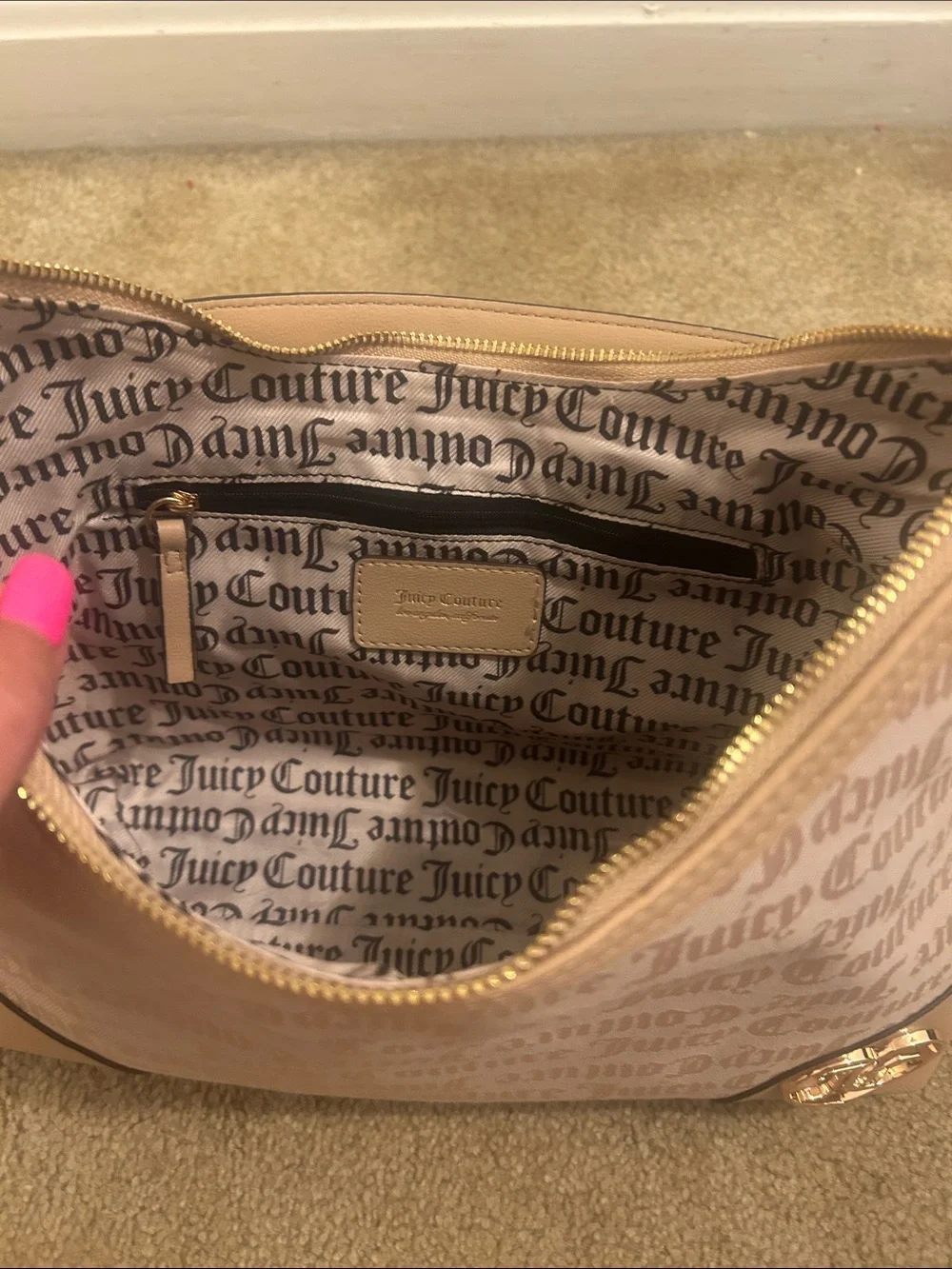 Juicy Couture Beige Logo Hobo with Gold-Tone Hardware